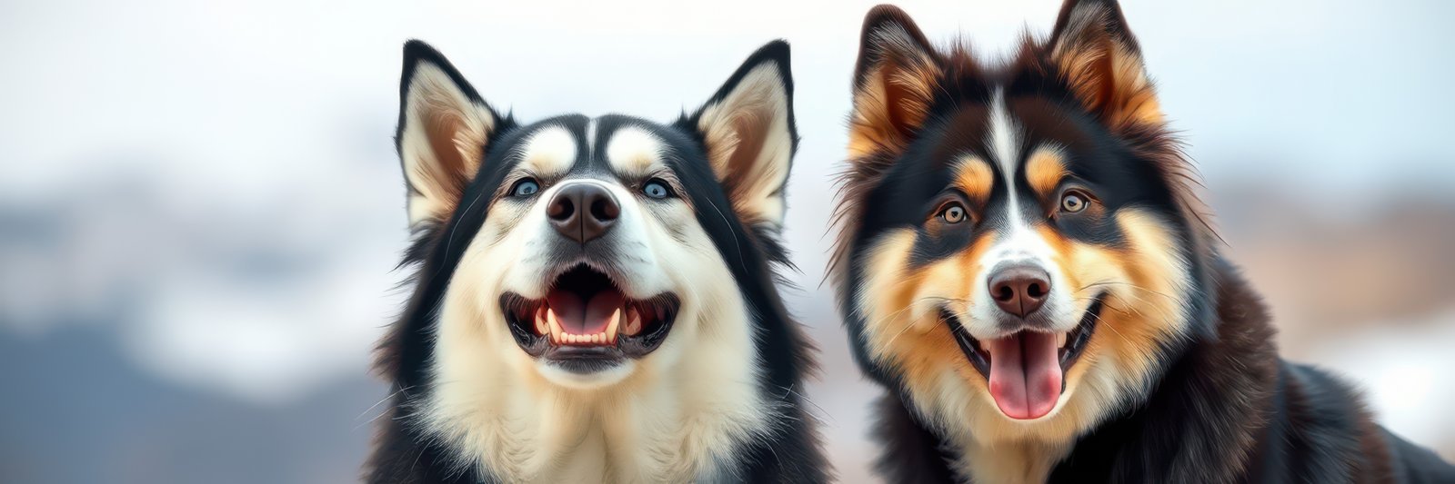 Happy dogs outdoors in a natural setting enjoying the fresh air and sunshine